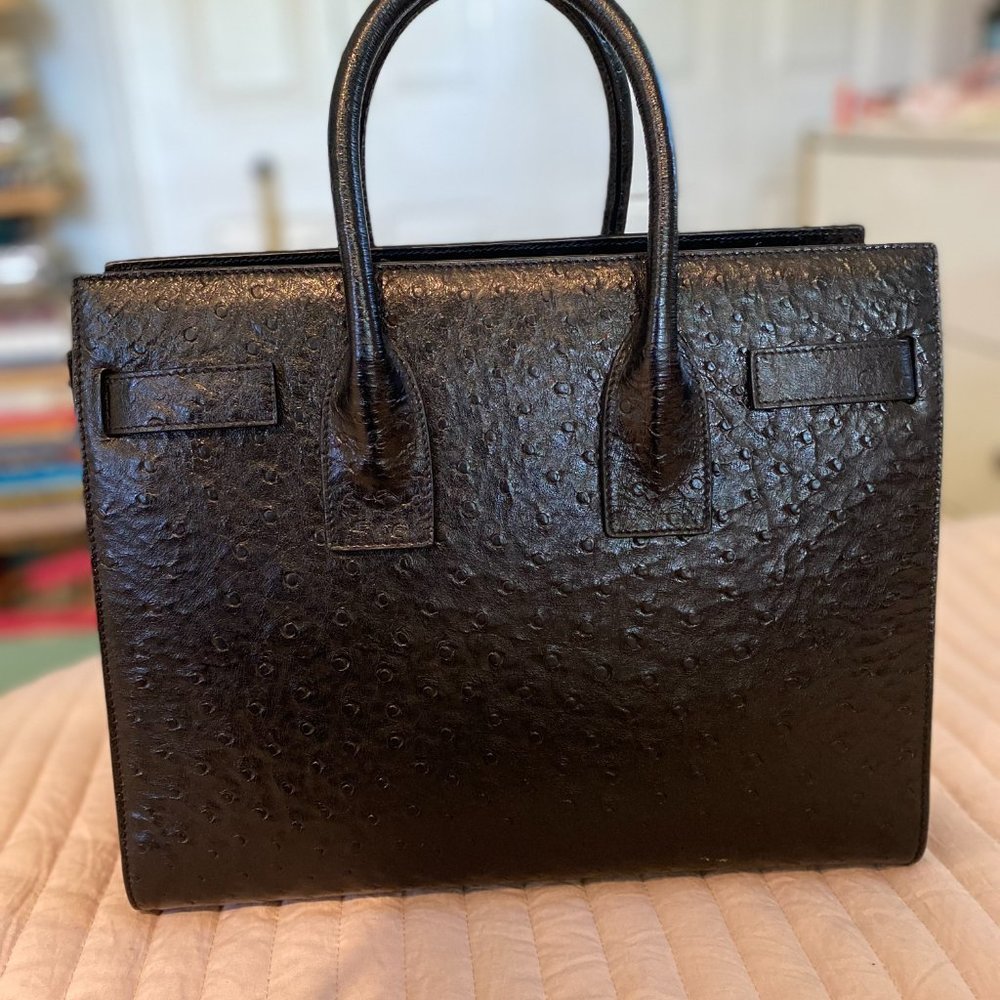 Yves Saint Laurent Black Ostrich Small Sac Du Jour Handbag - Picture 2 of 8